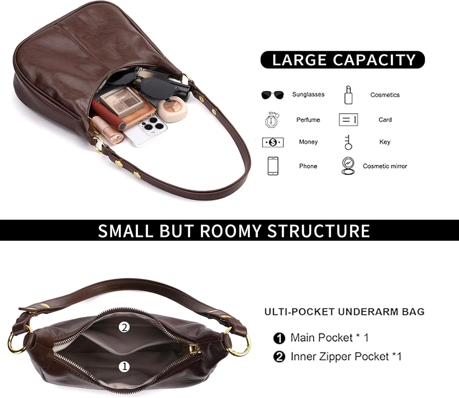Small Hobo Bags Retro Crescent Shoulder Purse Women Soft Crossbody Handbag