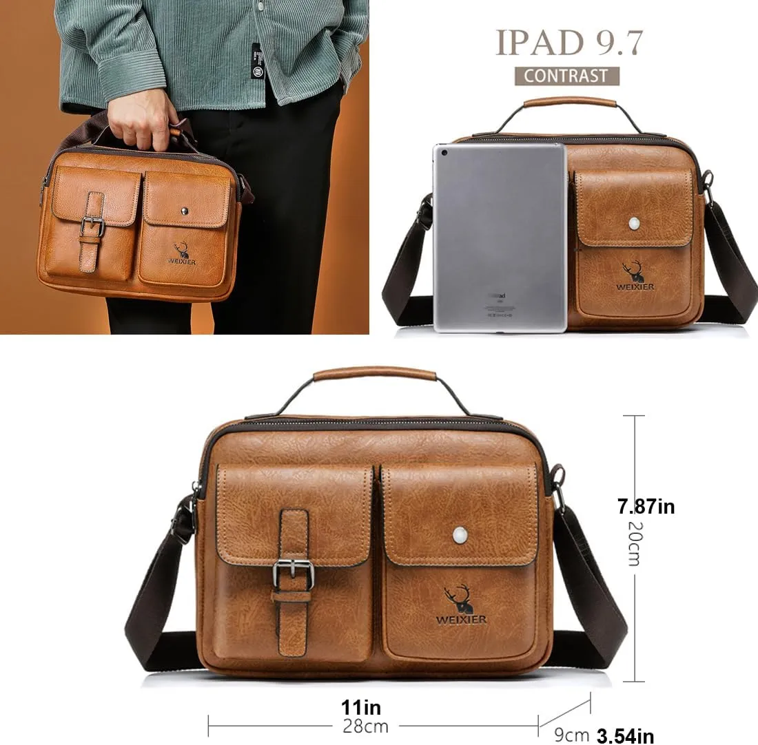 Small Leather Sling Shoulder Bag Crossbody Messenger Pack for Men Women Outdoor Travel Cycling