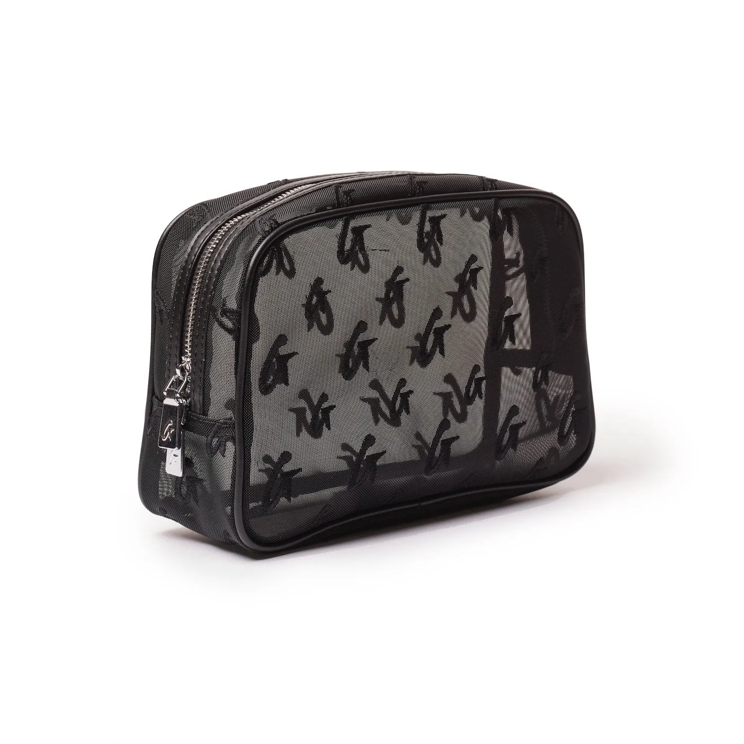 SMALL MESH MONOGRAM TOILETRY BAG - BLACK