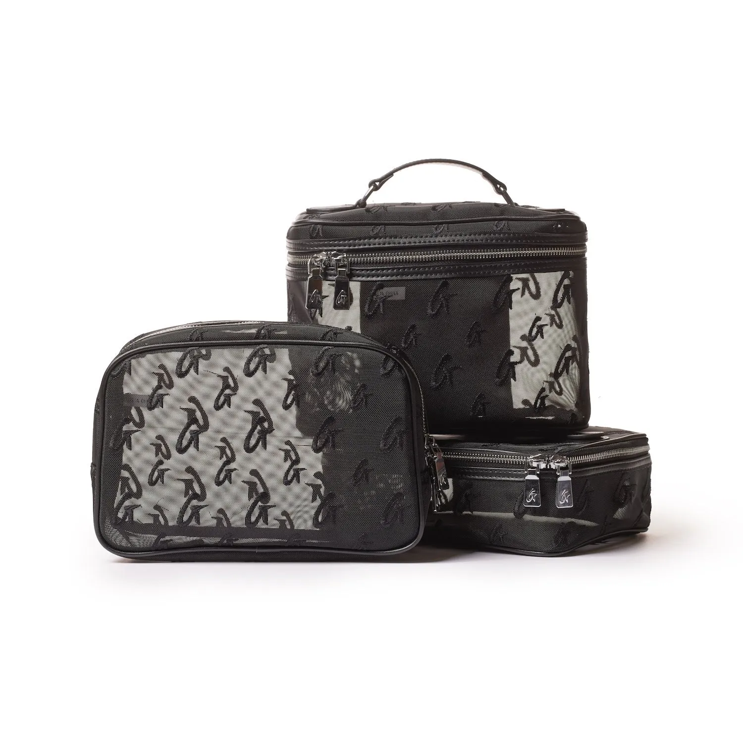 SMALL MESH MONOGRAM TOILETRY BAG - BLACK