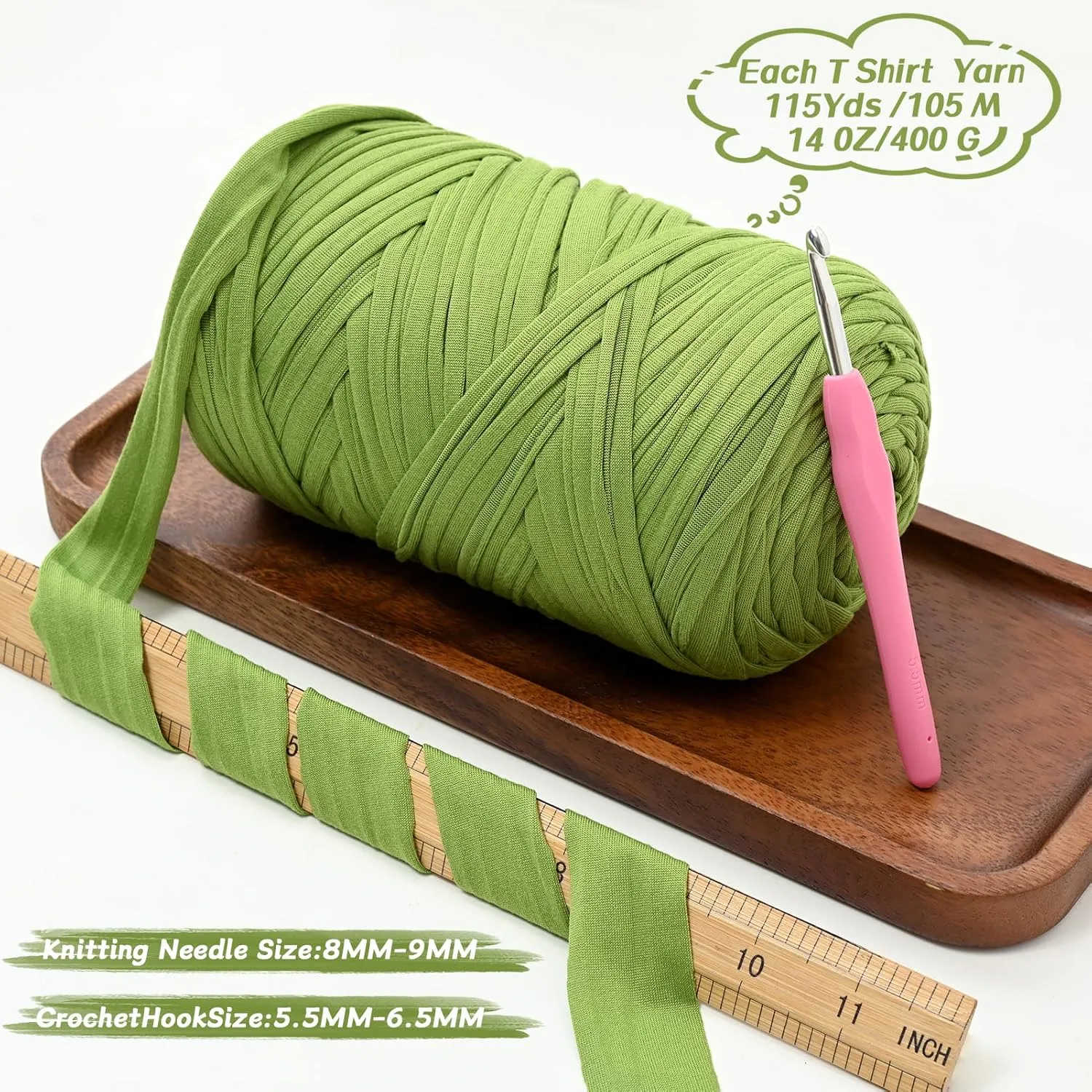 Soft Tshirt Crochet Yarn, 400g/114yds High Elastic Hand Knitting Yarns, Thick T Shirt Yarn for Crocheting Bags, Baskets, Cushions, DIY Crafts（Brown）