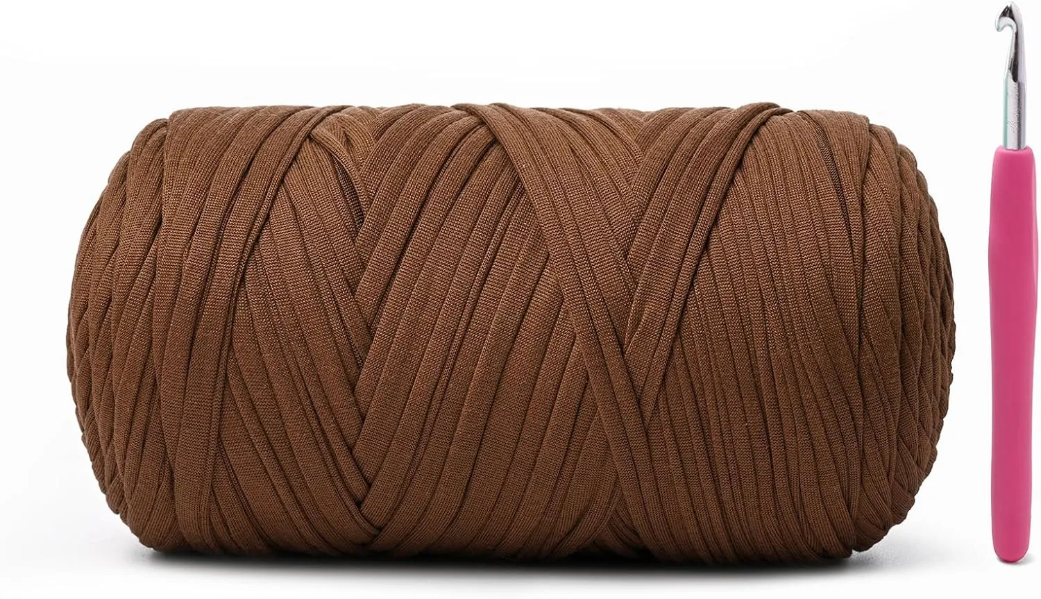 Soft Tshirt Crochet Yarn, 400g/114yds High Elastic Hand Knitting Yarns, Thick T Shirt Yarn for Crocheting Bags, Baskets, Cushions, DIY Crafts（Brown）