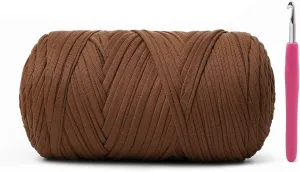 Soft Tshirt Crochet Yarn, 400g/114yds High Elastic Hand Knitting Yarns, Thick T Shirt Yarn for Crocheting Bags, Baskets, Cushions, DIY Crafts（Brown）
