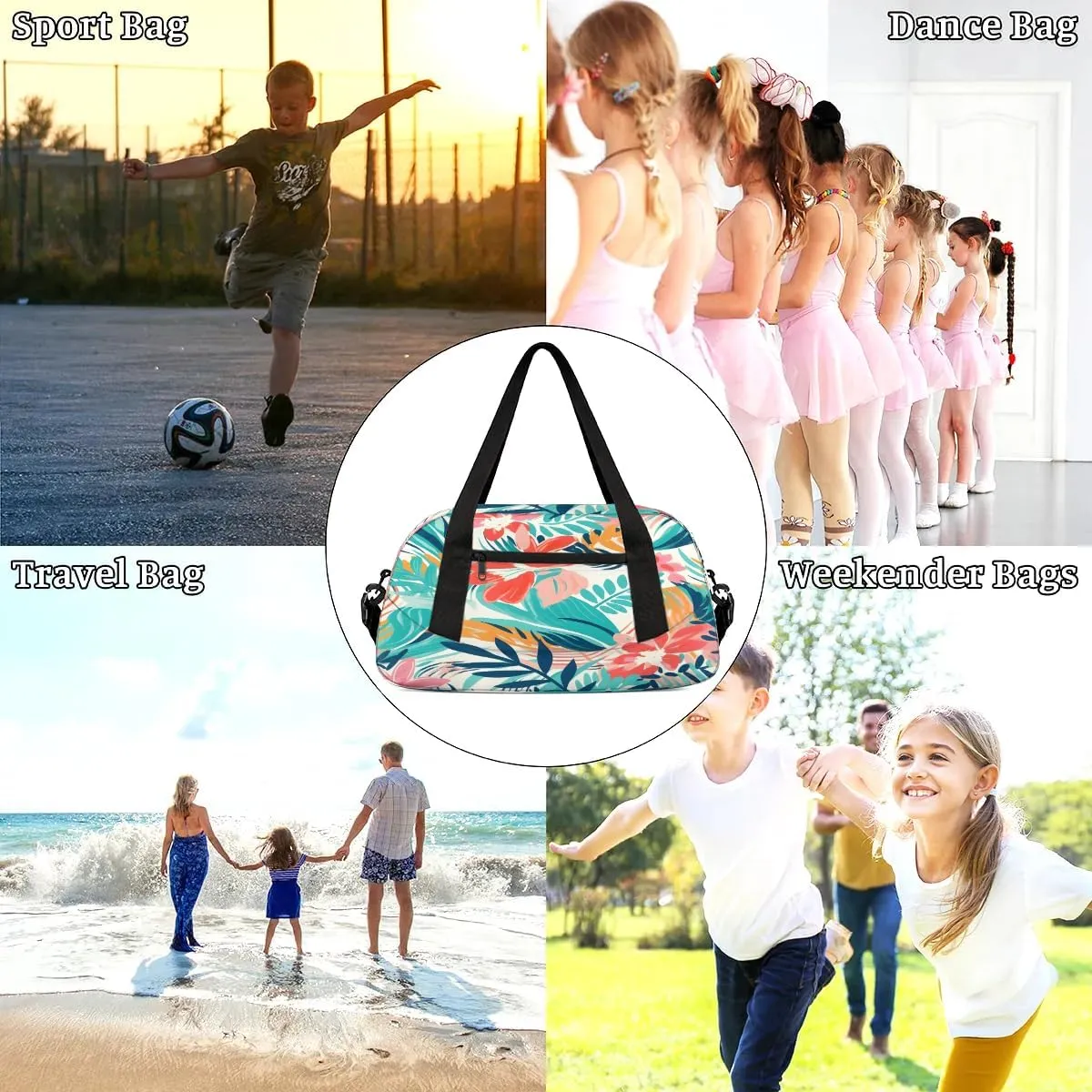Sport Duffel Bag Colorful Palm Leaves Kids Gym Bag Weekender Overnight Bags for Boys Girls Teens Carry On Workout Travel Bag