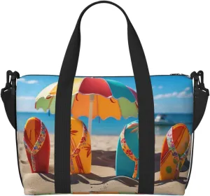 Sports Gym Bag for Women Men Travel Duffel Bag Tote Weekender Bag Carry on Overnight Bag for Travel Swimming Fitness Workout Sports Colorful Flip Flops Beach Ball Duffle Bag