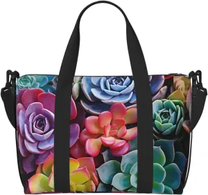 Sports Gym Bag for Women Men Travel Duffel Bag Tote Weekender Bag Carry on Overnight Bag for Travel Swimming Fitness Workout Sports Colorful Succulent Duffle Bag