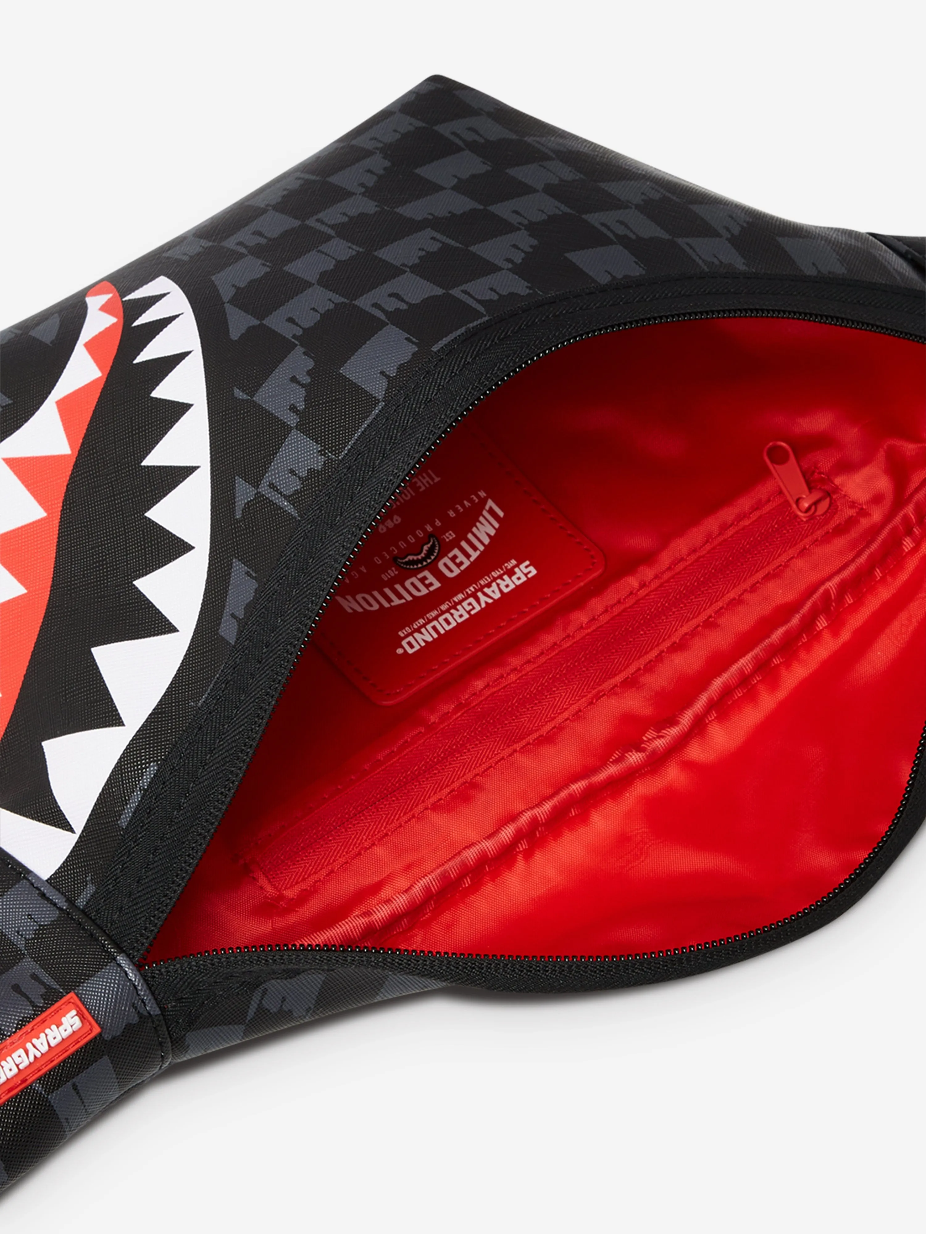 Sprayground Kids Drip Check Shark Belt Bag in Black (23cm)