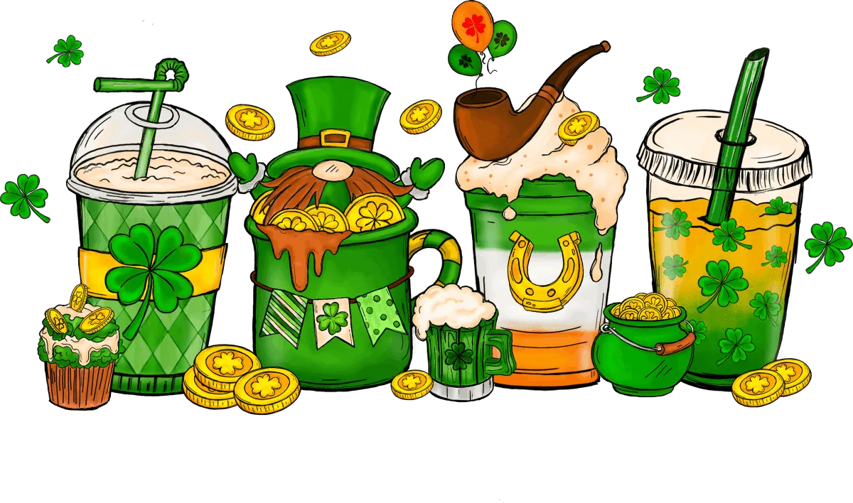 St Patricks Coffe Drinks Gnome Gold Ready To Press DTF Transfers