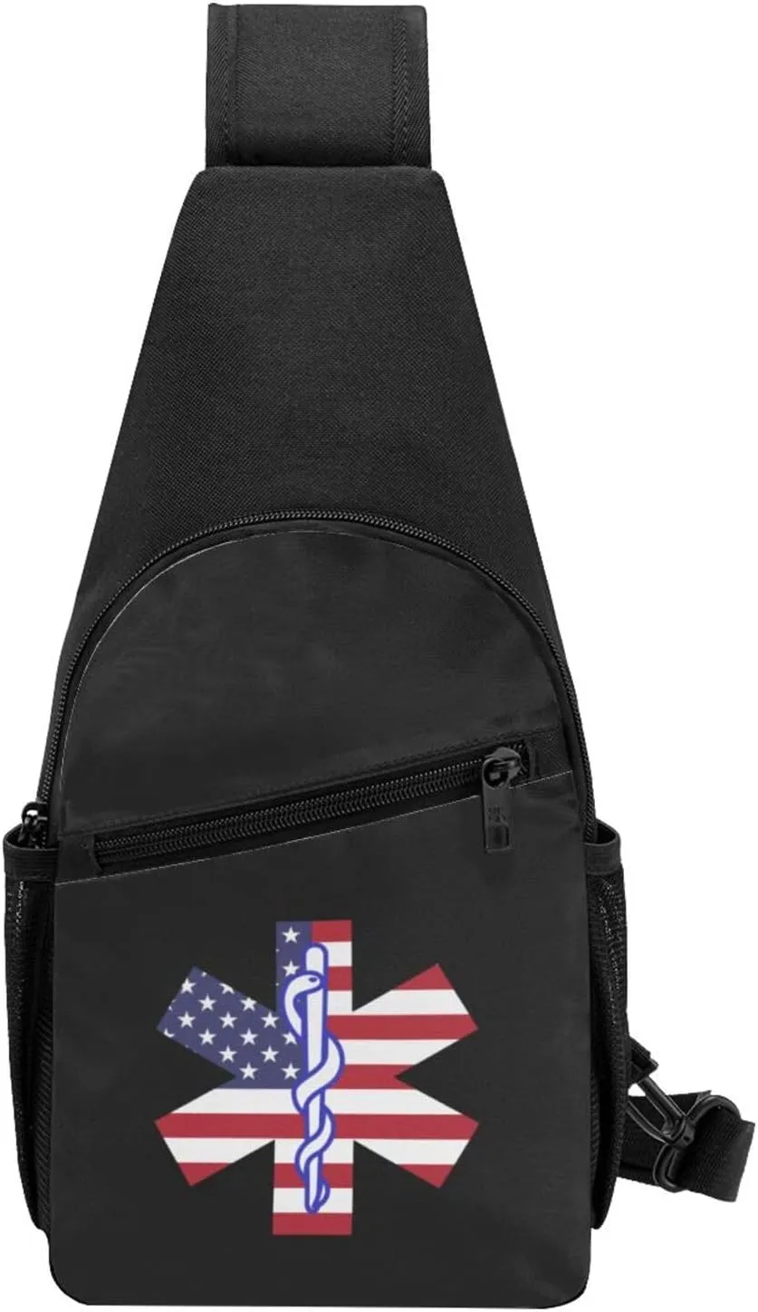 Star of Life EMT Paramedic Medic Chest Pack Leisure Shoulder Crossbody Chest Bag, Black