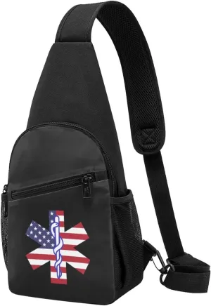 Star of Life EMT Paramedic Medic Chest Pack Leisure Shoulder Crossbody Chest Bag, Black