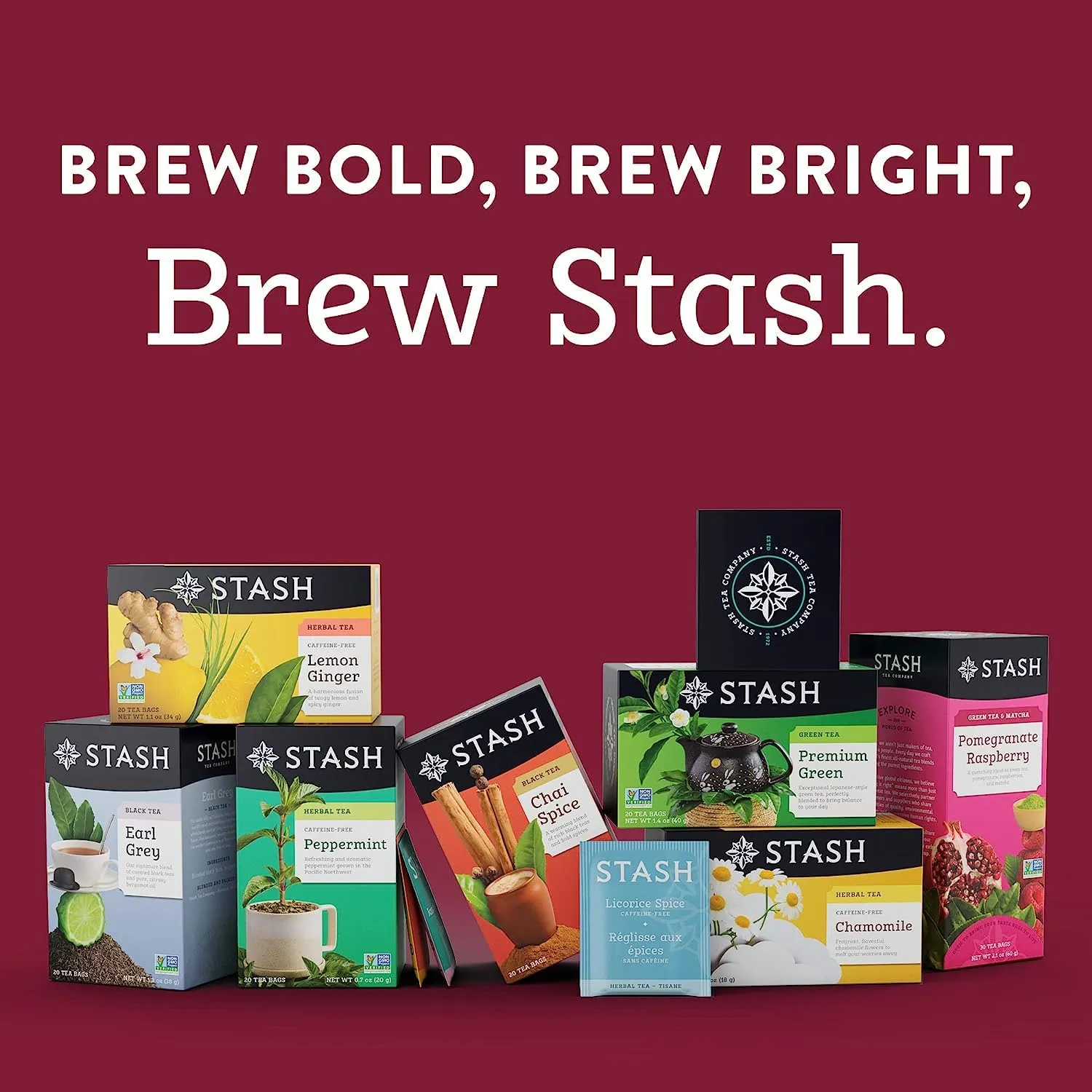 Stash Tea Chai Tea Variety Pack Sampler Assortment - Caffeinated, Non-GMO Project Verified Premium Tea with No Artificial Ingredients, 18-20 Count (Pack of 6)