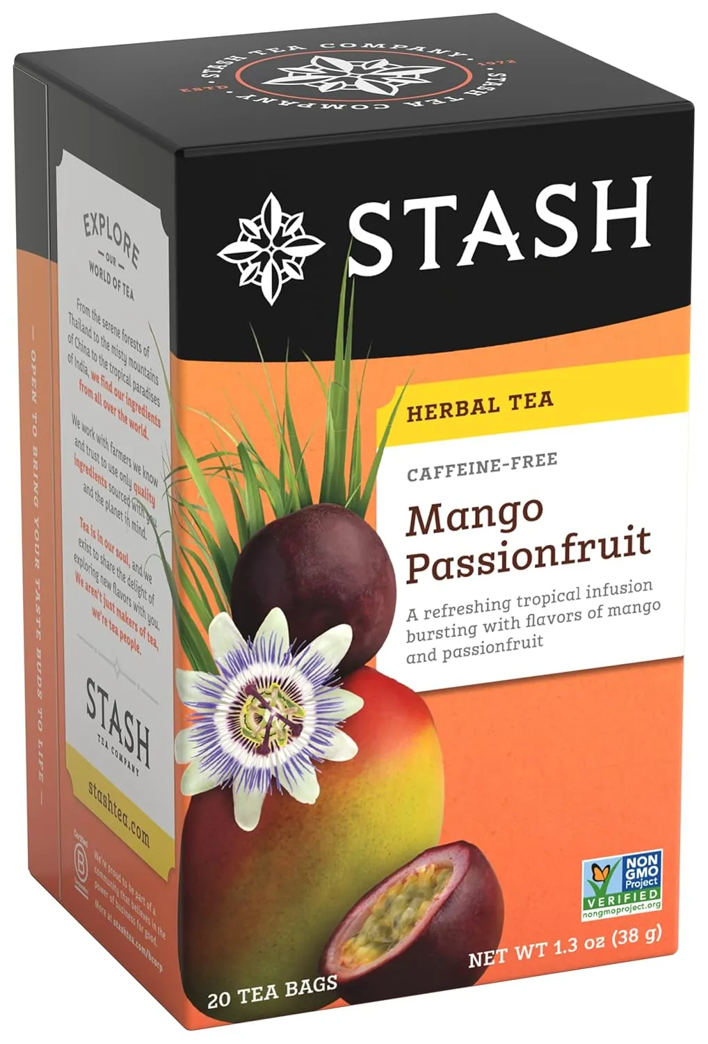 Stash Tea Mango Passionfruit Herbal Tea - Naturally Caffeine Free, Non-GMO Project Verified Premium Tea with No Artificial Ingredients, 20 Count (Pack of 6) - 120 Bags Total