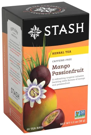 Stash Tea Mango Passionfruit Herbal Tea - Naturally Caffeine Free, Non-GMO Project Verified Premium Tea with No Artificial Ingredients, 20 Count (Pack of 6) - 120 Bags Total