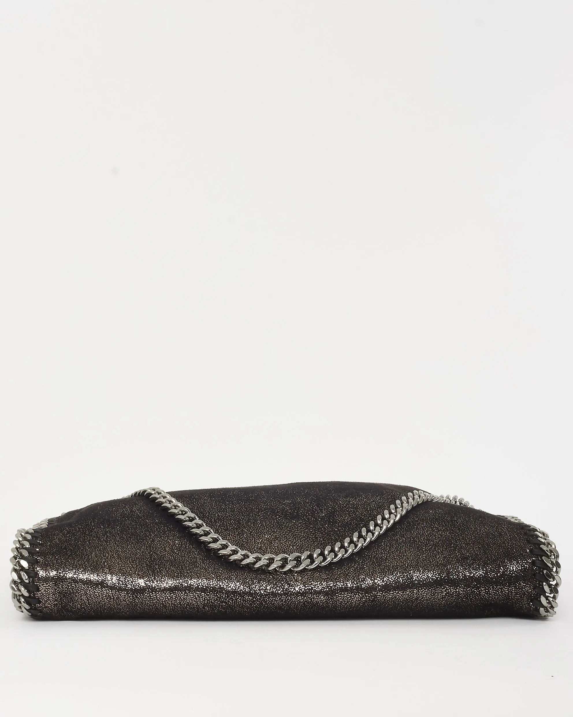 Stella McCartney Metallic Black Vegan Leather Falabella Fold Over Shoulder Bag