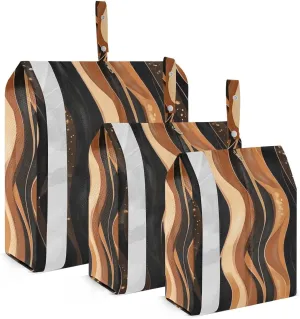 strips Caramel and Black3pcs Travel Packing Storage Bags Collapsible Bags For Closet Bags For Clothing Travel Suitcase