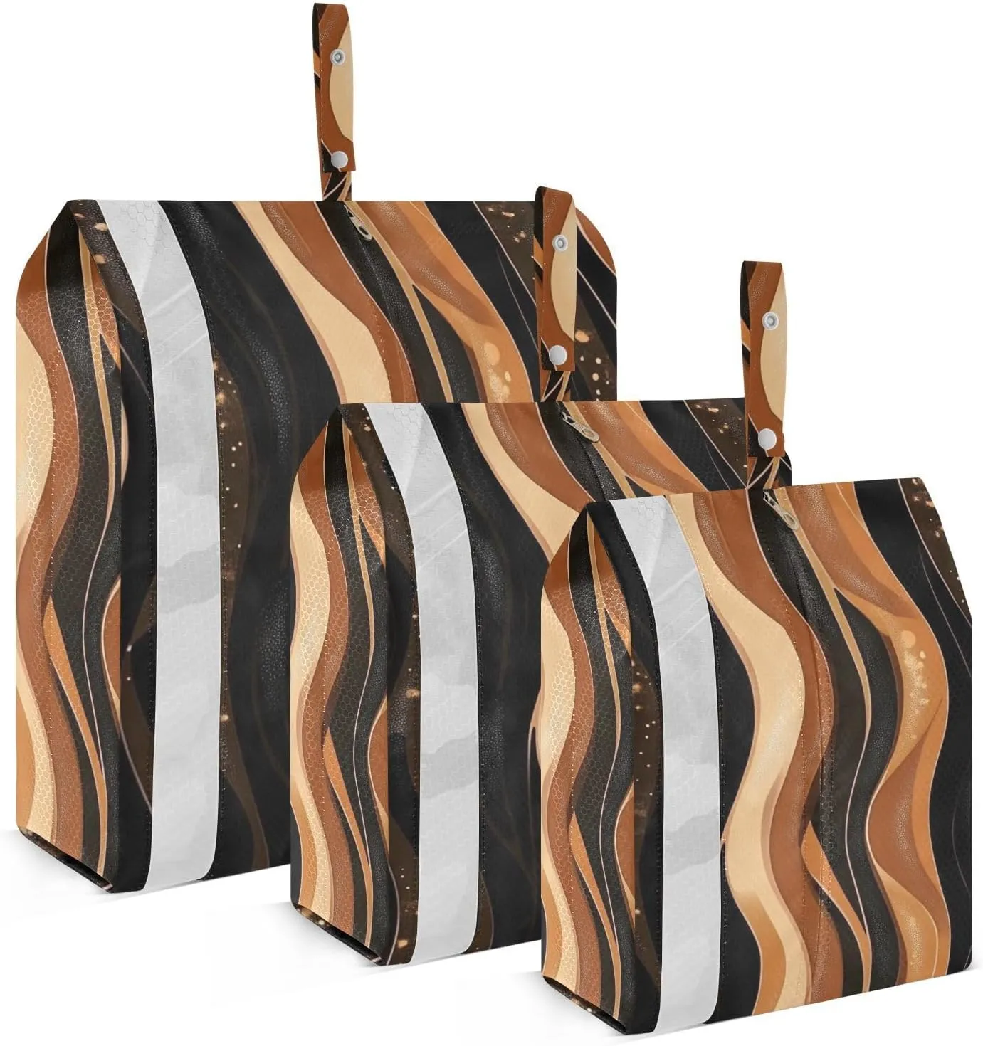 strips Caramel and Black3pcs Travel Packing Storage Bags Collapsible Bags For Closet Bags For Clothing Travel Suitcase