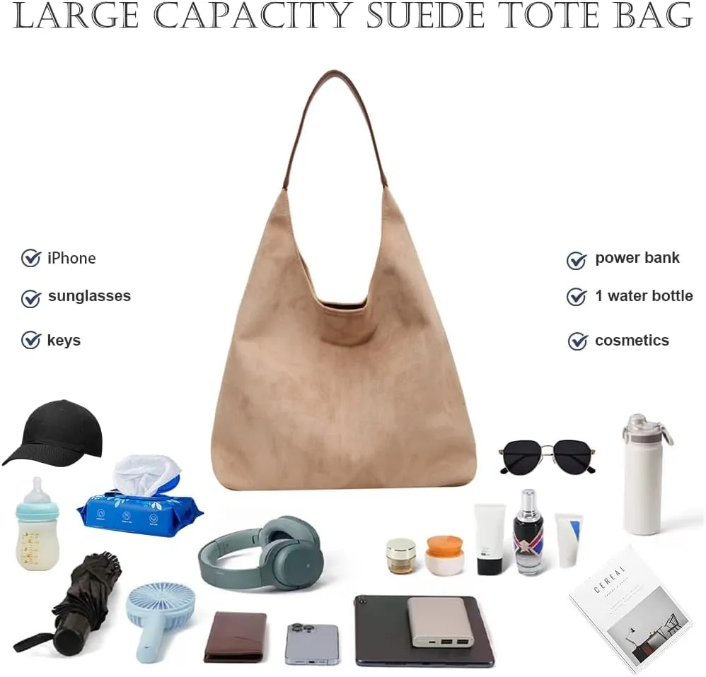 Suede Bags for Women, 2025 New Suede Tote Bag for Women, Retro Slouchy Office Shoulder Top-handle Tote Handbags