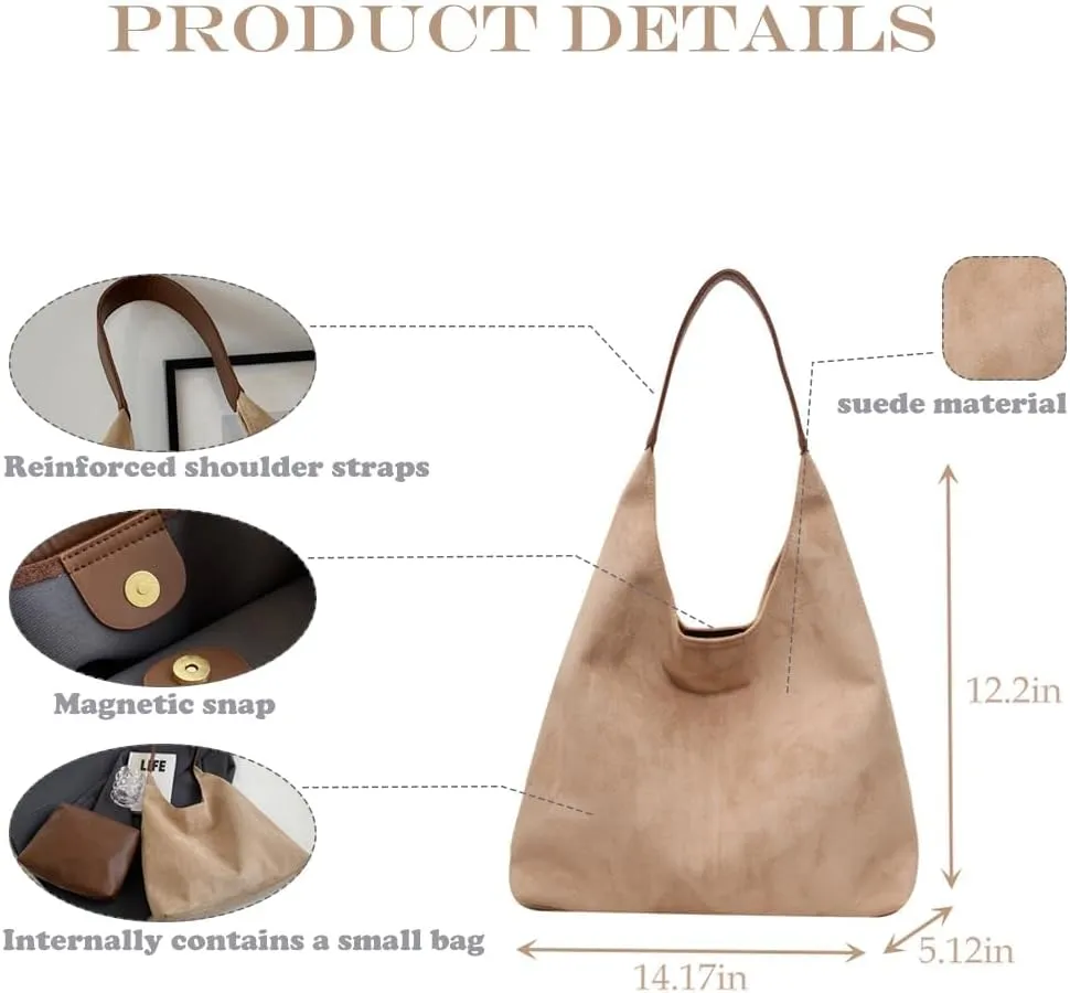Suede Bags for Women, 2025 New Suede Tote Bag for Women, Retro Slouchy Office Shoulder Top-handle Tote Handbags