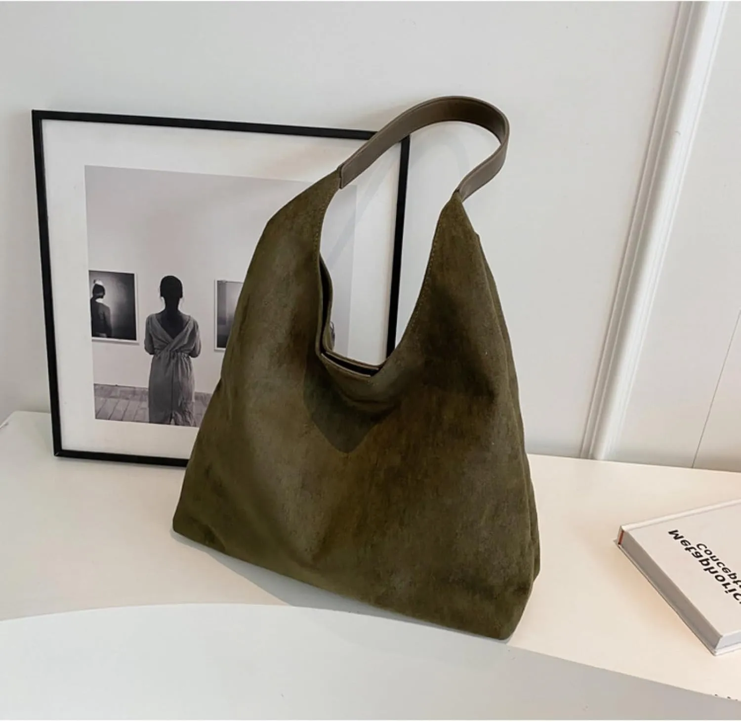 Suede Bags for Women - Brown Suede Tote and Shoulder Bag with Zipper Purse