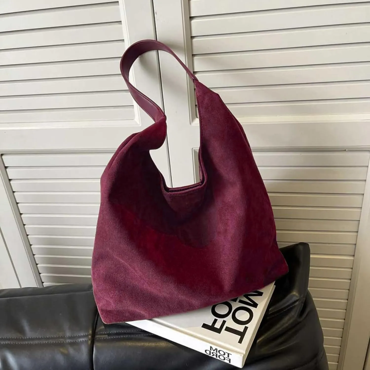 Suede Bags for Women - Brown Suede Tote and Shoulder Bag with Zipper Purse