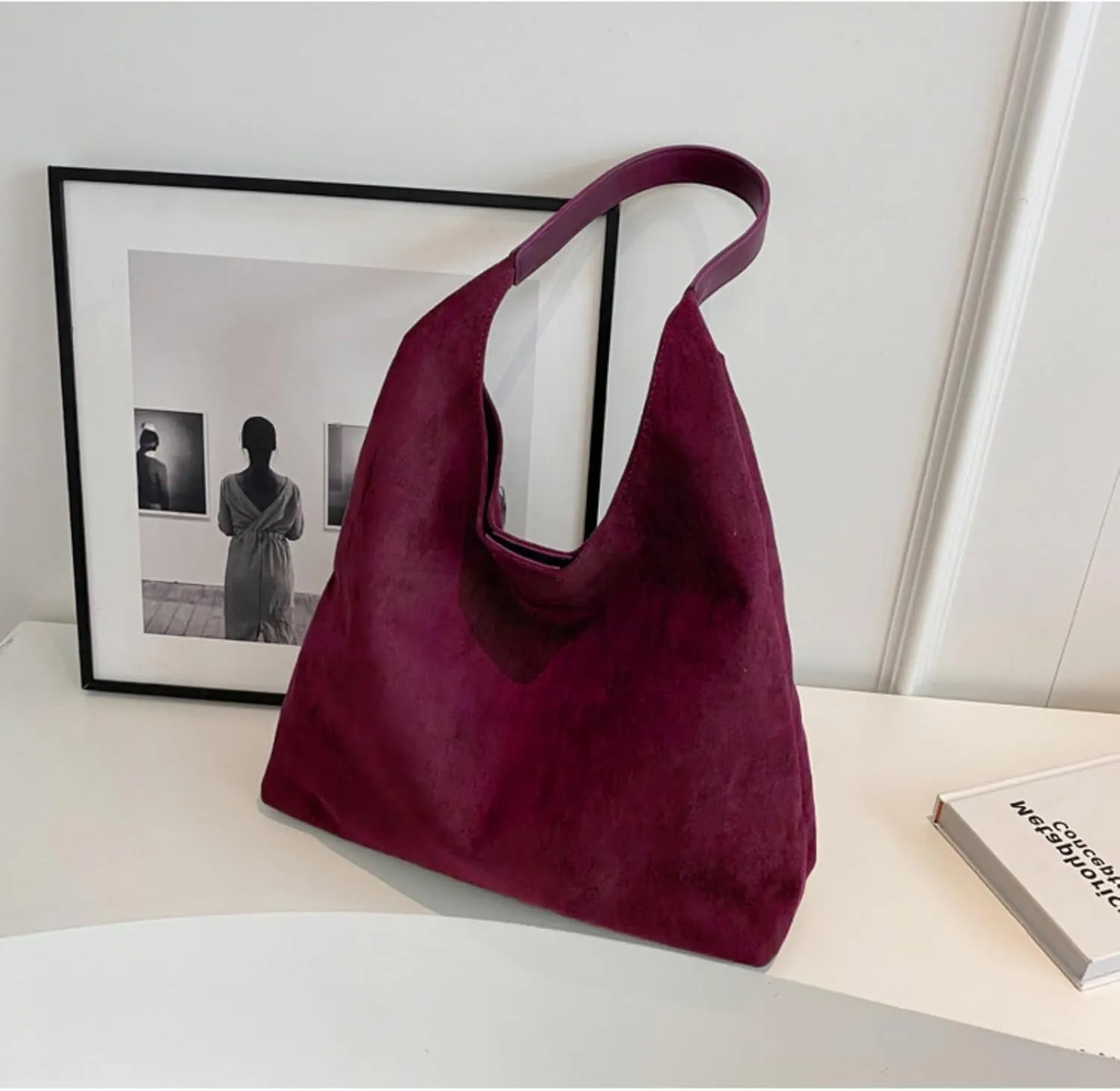 Suede Bags for Women - Brown Suede Tote and Shoulder Bag with Zipper Purse