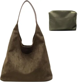Suede Bags for Women - Brown Suede Tote and Shoulder Bag with Zipper Purse