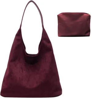 Suede Bags for Women - Brown Suede Tote and Shoulder Bag with Zipper Purse
