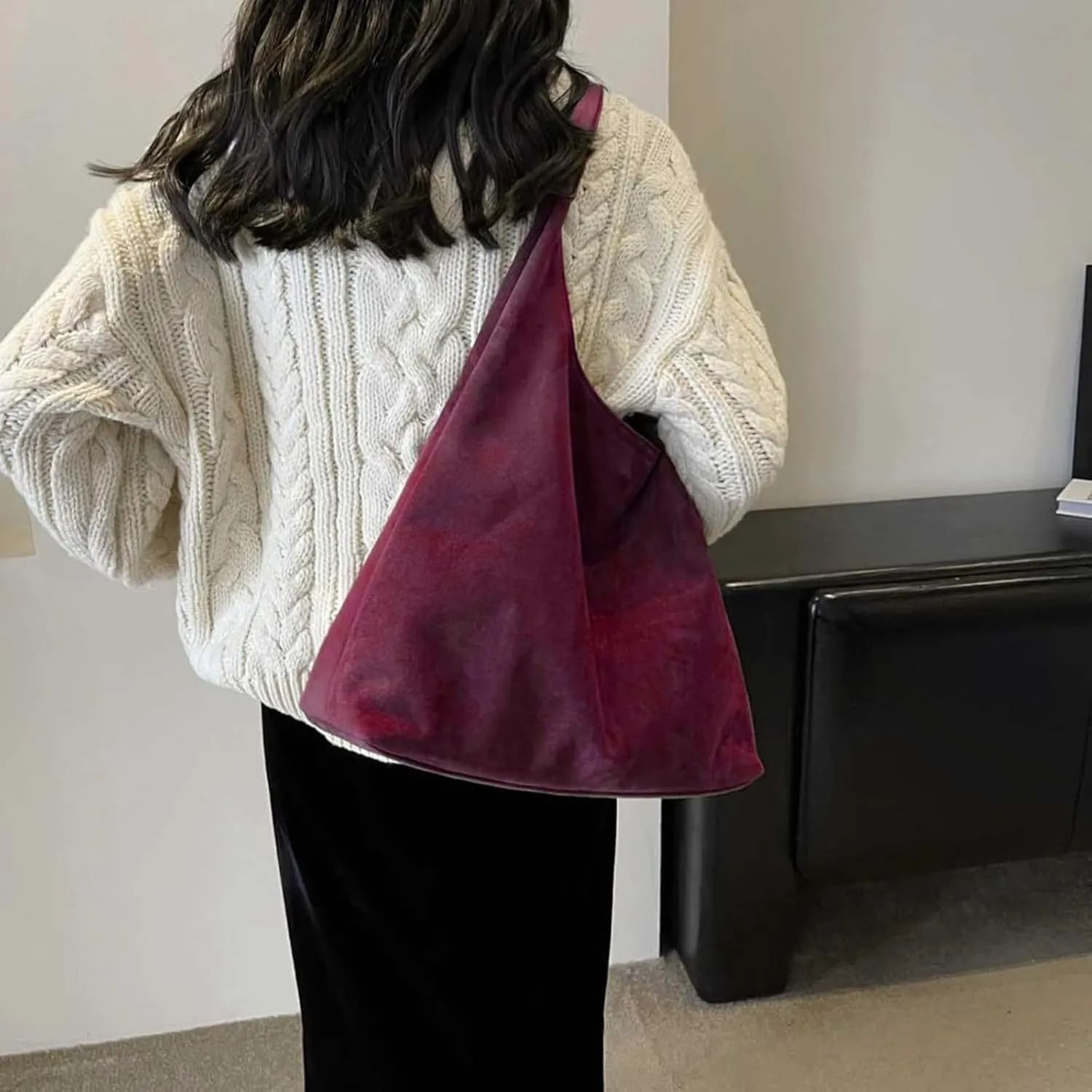 Suede Bags for Women - Brown Suede Tote and Shoulder Bag with Zipper Purse