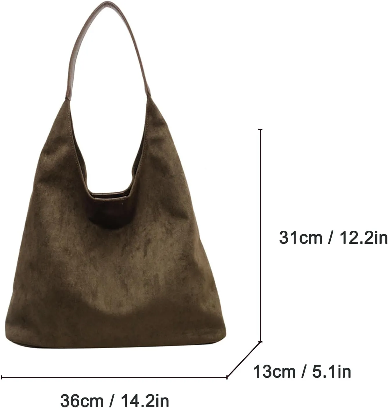 Suede Bags for Women - Brown Suede Tote and Shoulder Bag with Zipper Purse