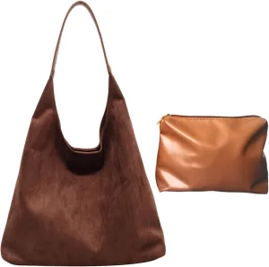 Suede Bags for Women Retro Tote Bag Suede Slouchy Bag Hobo Handbag Office Bags Tote Handbag-With Pu Leather Clutch Purse