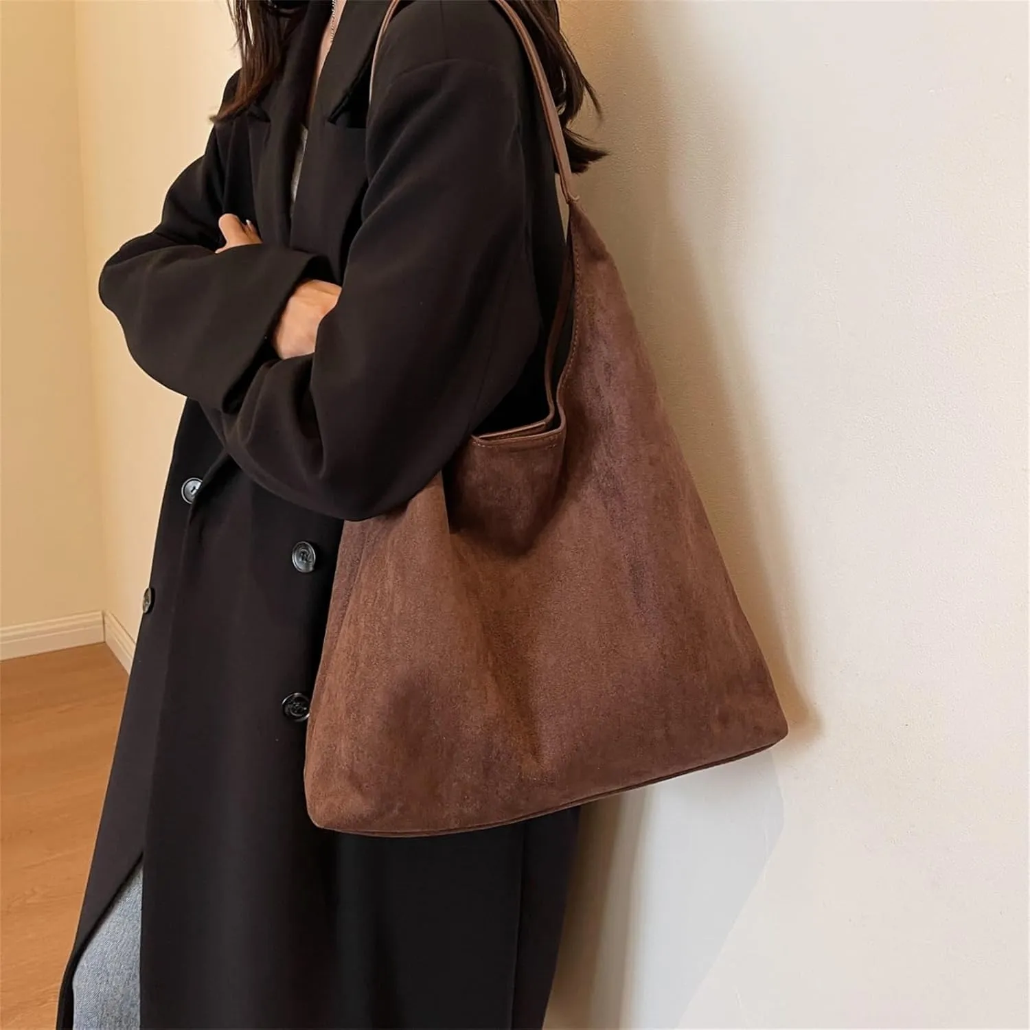 Suede Bags for Women Retro Tote Bag Suede Slouchy Bag Hobo Handbag Office Bags Tote Handbag-With Pu Leather Clutch Purse