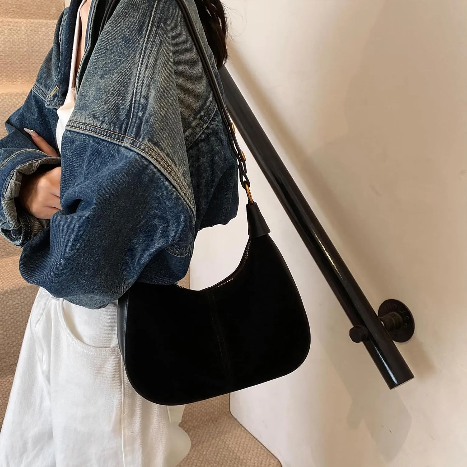Suede Bags for Women Trendy Suede Purses Hobo Crescent Crossbody Shoulder Bag