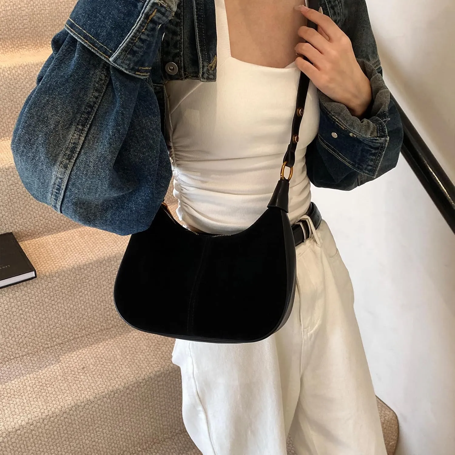 Suede Bags for Women Trendy Suede Purses Hobo Crescent Crossbody Shoulder Bag