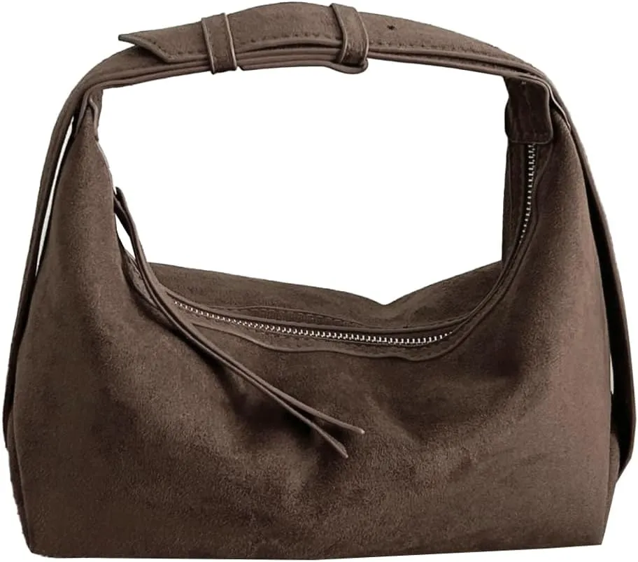 Suede Handbags Retro Shoulder Bag for Women Crescent Crossbody Satchels Bag Work Travel Tote Bags Winter Brown Purse