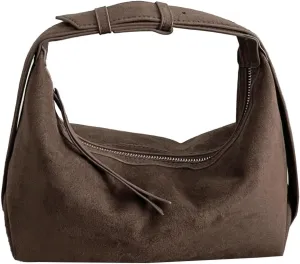 Suede Handbags Retro Shoulder Bag for Women Crescent Crossbody Satchels Bag Work Travel Tote Bags Winter Brown Purse