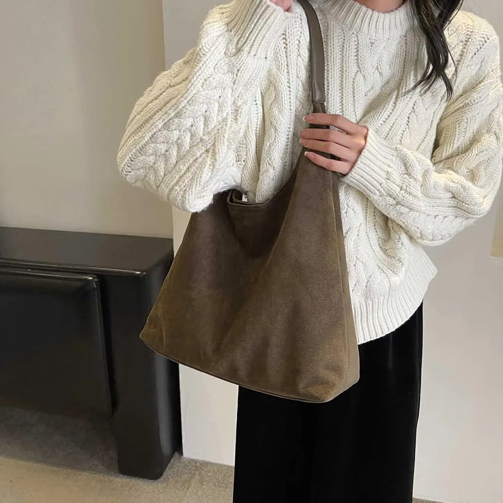 Suede Hobo Bags for Women Suede Purse Slouchy Tote Bag Soft Suede Leather Shoulder Handbags Work Bags with Purse