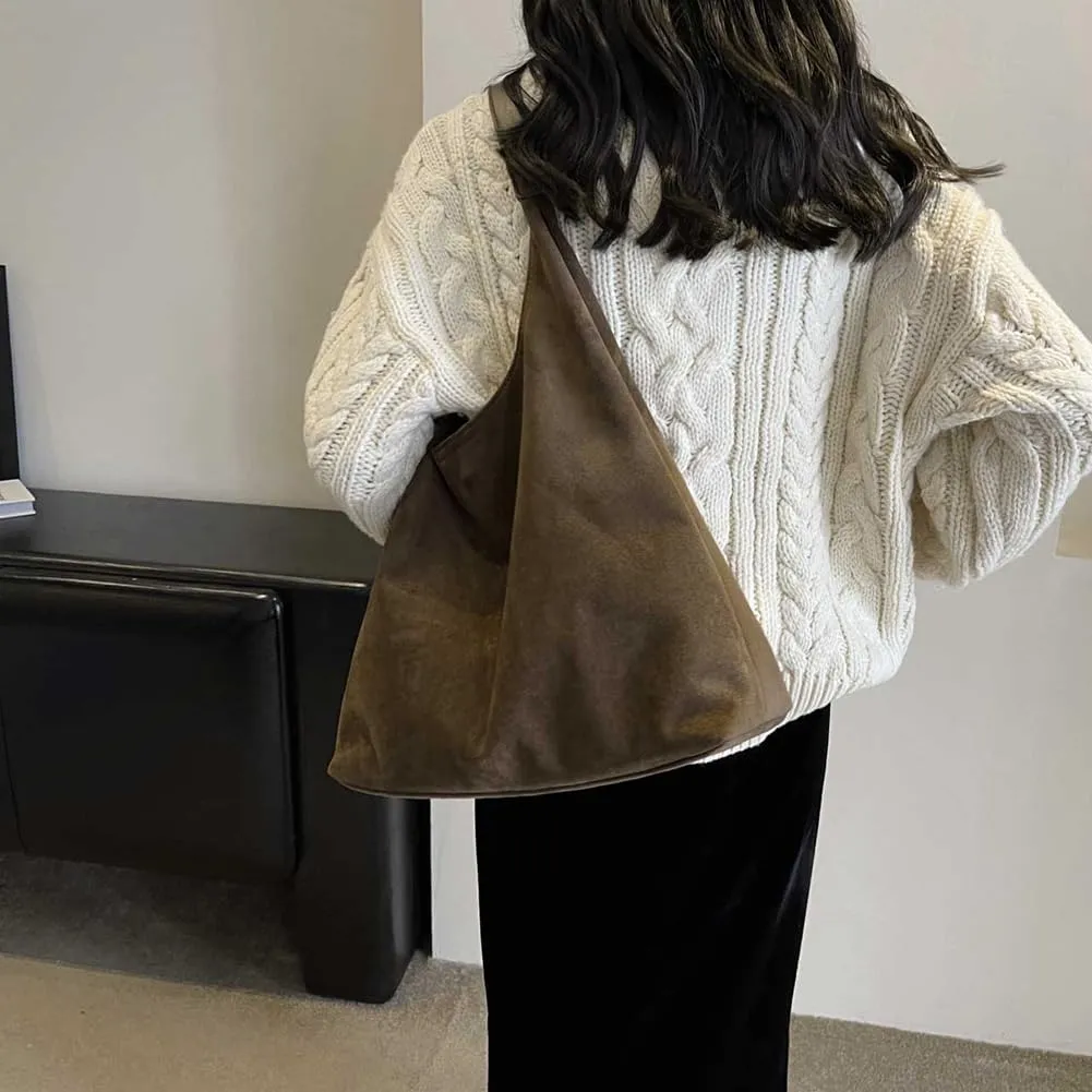 Suede Hobo Bags for Women Suede Purse Slouchy Tote Bag Soft Suede Leather Shoulder Handbags Work Bags with Purse