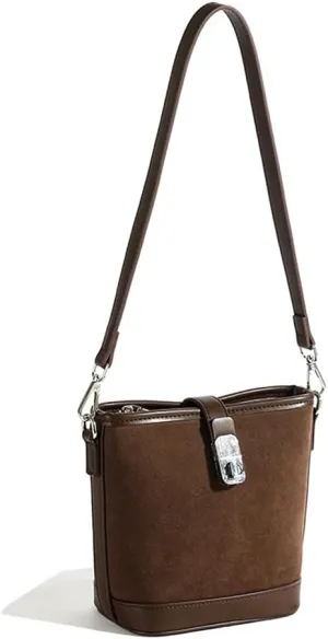Suede Shoulder Bags for Women Retro Suede Bucket Crossbody Bag Suede Fall Purse Vintage Suede Handbag with Adjustable Strap