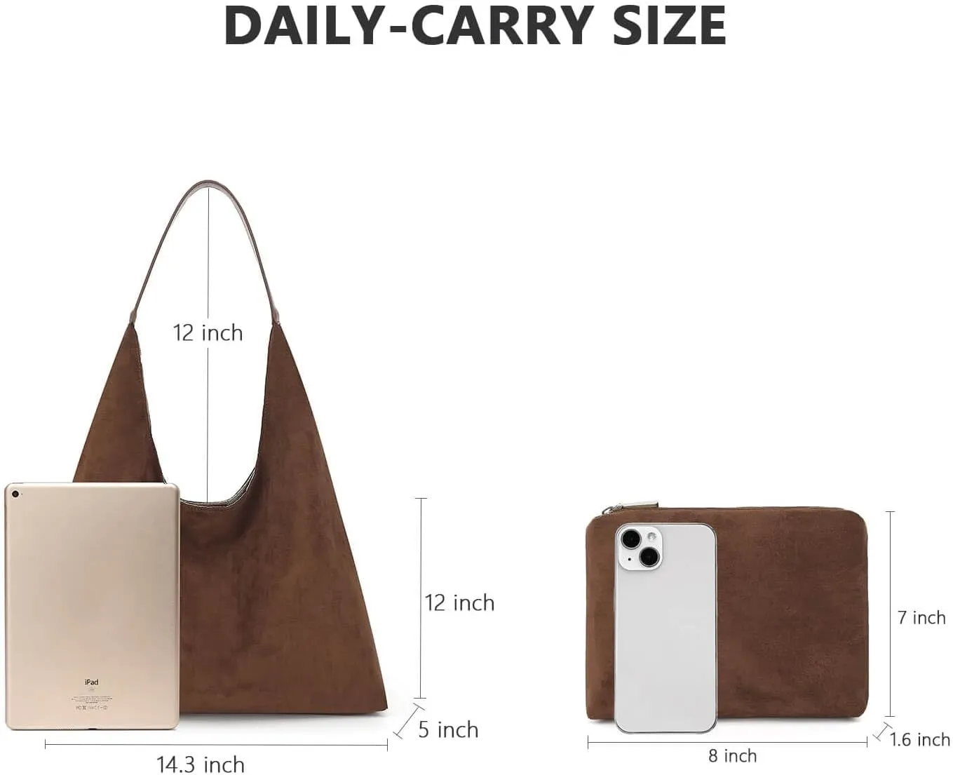 Suede Tote Bag for Women, Super Soft Slouchy Hobo Bags, Large Capacity Work Handbags, Vintage Brown Suede Bags