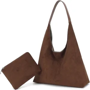 Suede Tote Bag for Women, Super Soft Slouchy Hobo Bags, Large Capacity Work Handbags, Vintage Brown Suede Bags