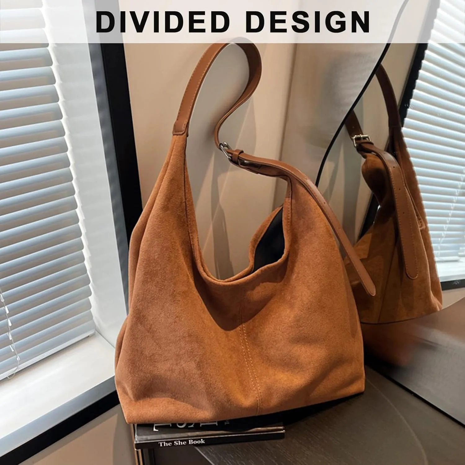 Suede Tote Bags for Women, Coffee Suede Tote Bag, Suede Shoulder Bag, Suede Handbags for Travel Shopping Work