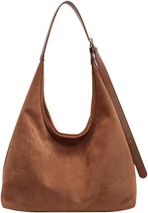 Suede Tote Bags for Women, Coffee Suede Tote Bag, Suede Shoulder Bag, Suede Handbags for Travel Shopping Work