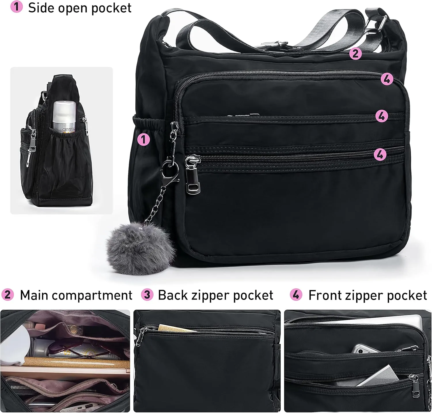 SUKRY Women's Shoulder Bags with RFID Anti Thief Pocket Casual Handbag Travel Bag Messenger CrossBody Purse for Women