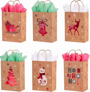 SUNCOLOR 24 Pack Small Christmas Gift Bags With Tissue Paper
