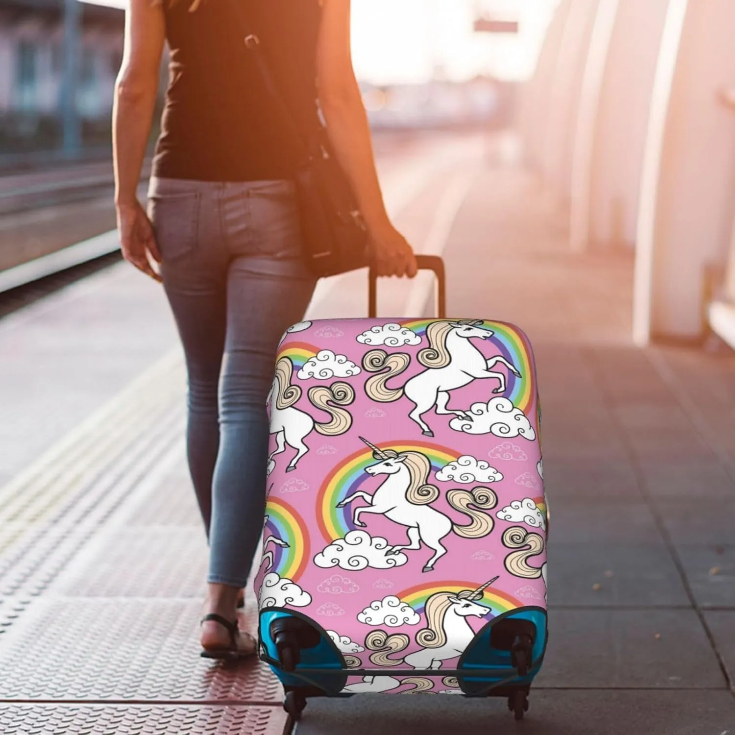 SWEET TANG Luggage Cover Protector Suitcase Anti Scratch Dirt Covers Fits 18"-32" Luggage (Magic Unicorn Rainbow)