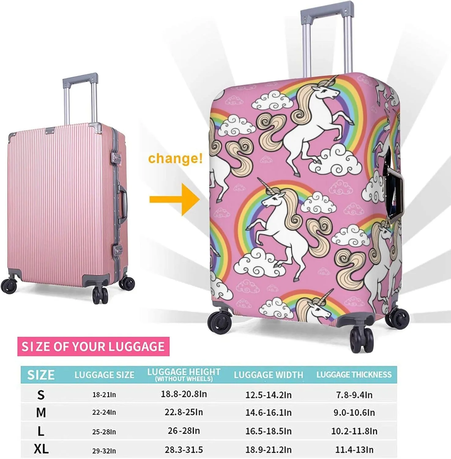 SWEET TANG Luggage Cover Protector Suitcase Anti Scratch Dirt Covers Fits 18"-32" Luggage (Magic Unicorn Rainbow)
