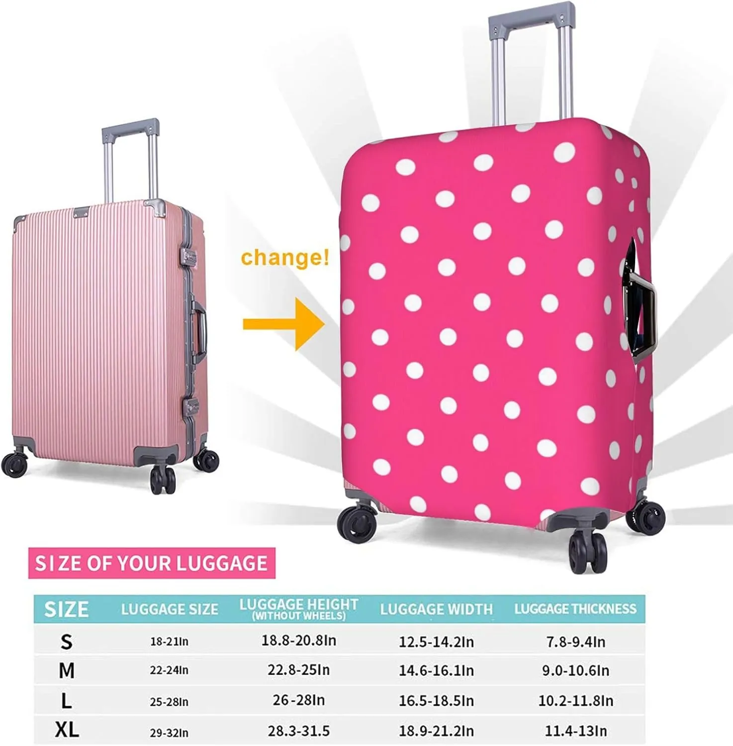SWEET TANG Luggage Cover Suitcase Protector Fits 18-32 Inch Travel Suitcase Cover Washable Dustproof Anti-Scratch (Pink Polka Dot)