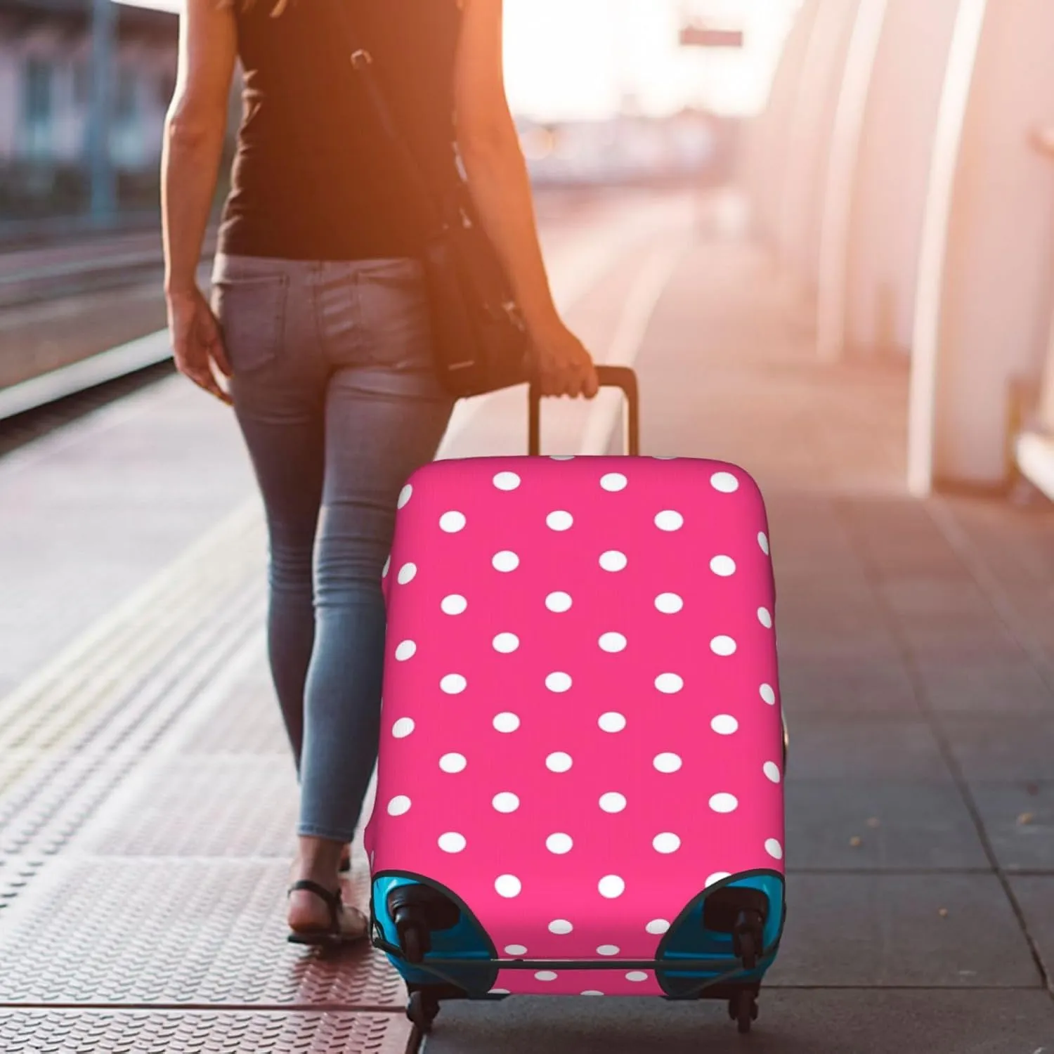SWEET TANG Luggage Cover Suitcase Protector Fits 18-32 Inch Travel Suitcase Cover Washable Dustproof Anti-Scratch (Pink Polka Dot)