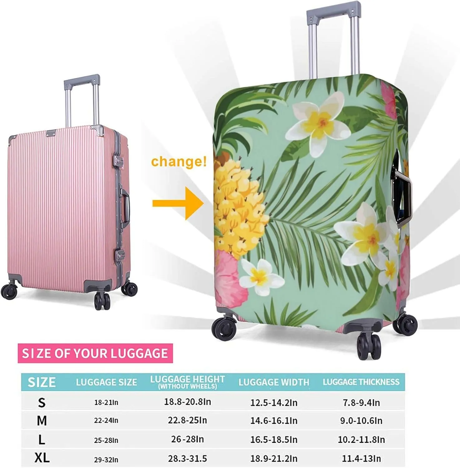 SWEET TANG Luggage Covers For Suitcase Suitcase Cover Protector Fit 18-32 Inch Luggage (Hawaiian Pineapple Flowers Floral)