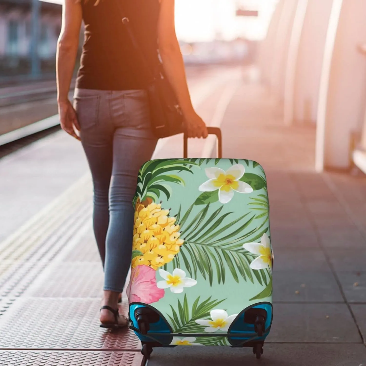 SWEET TANG Luggage Covers For Suitcase Suitcase Cover Protector Fit 18-32 Inch Luggage (Hawaiian Pineapple Flowers Floral)